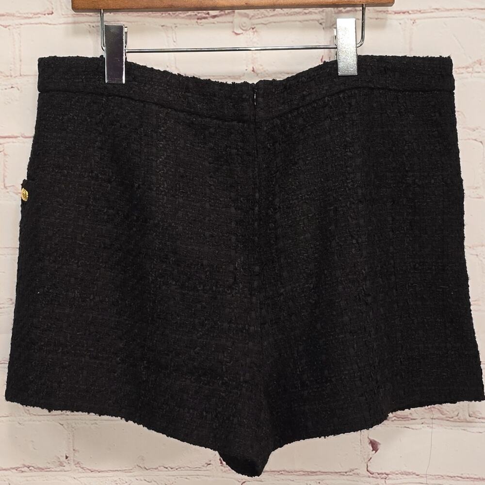 ZARA High-Waist Black Textured Weave Shorts Button Trim Womens Size XXL NWT - Picture 6 of 12